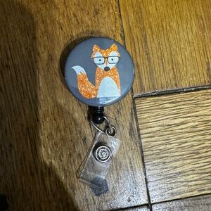 Fox With Glasses Nurse Badge Reel Retractable Belt Clip